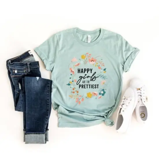 Simply Sage Market Women's Happy Girls Are The Prettiest Short Sleeve Graphic Tee image {1}