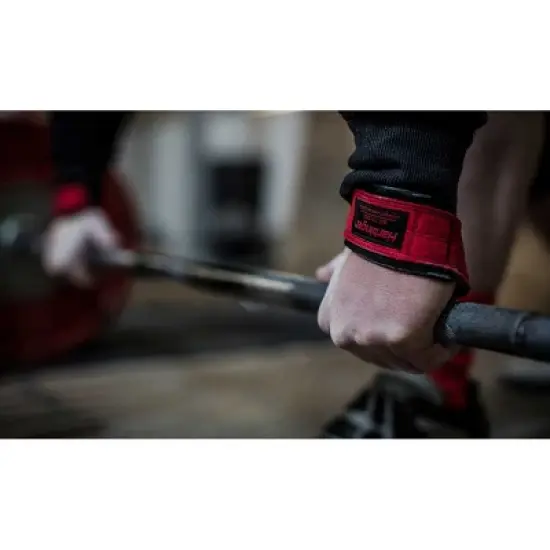 Harbinger 21" Padded Leather Weight Lifting Straps - Red image {1}