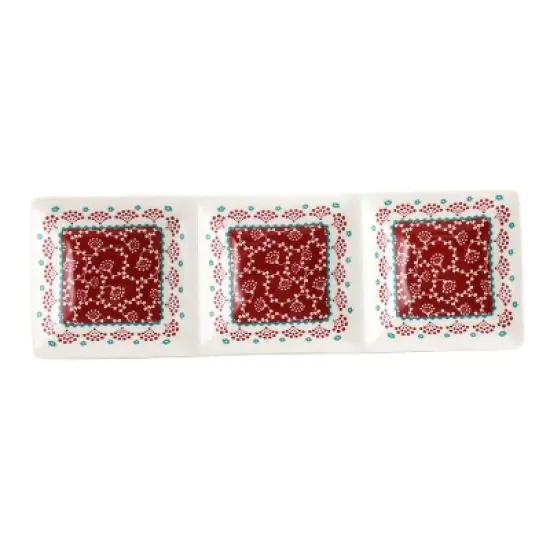 Gibson Home Village Vines 13.5 Inch Ceramic Rectangular 3 Section Tray in Red image {6}