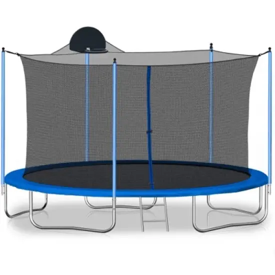 Jump Into Fun 12FT Outdoor Trampolines Equipped with backboard, Safety Enclosure Net Recreational Trampoline For Kids and Adults image {8}