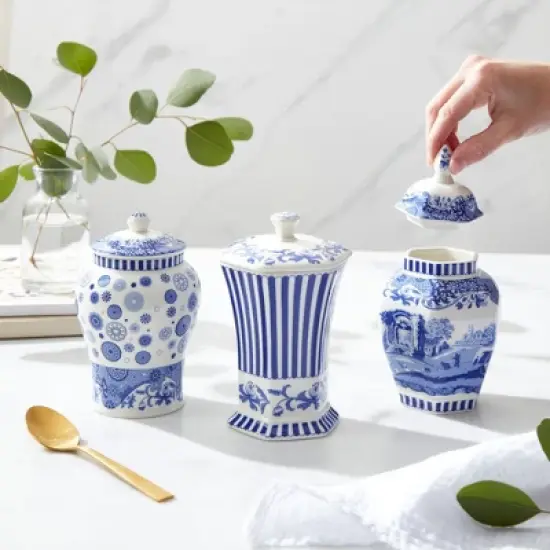 Spode Blue Italian Brocato Porcelain Ginger Jar - 5-Inch Decorative Lidded Accent with Imari Border in Classic Blue & White for Traditional image {6}