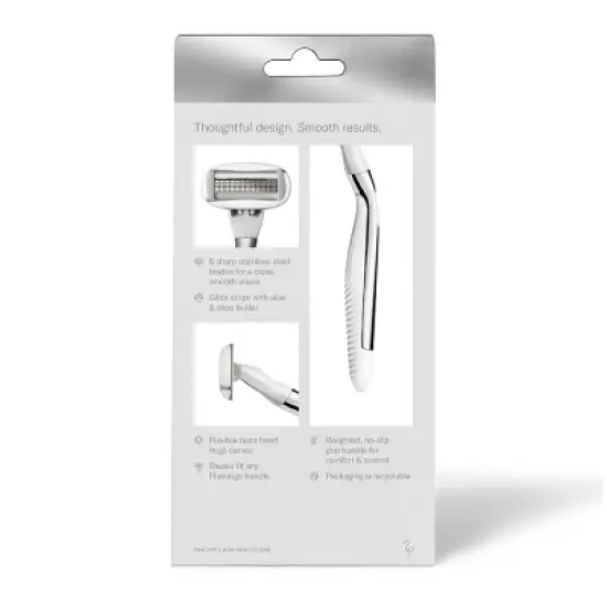 Flamingo 5-Blade Women's Razor - 1 Razor Handle + 2 Razor Blade Refills - Polished Chrome image {2}