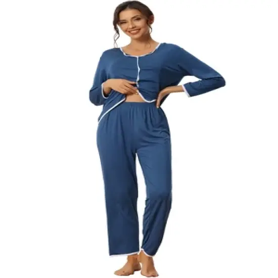 cheibear Womens Sleepwear Pajamas Long Sleeve Pullover Tops with Pants Lounge Sets image {6}