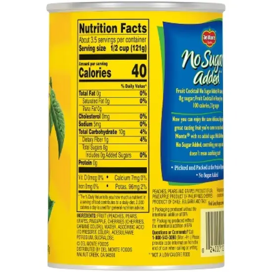Del Monte No Sugar Added Fruit Cocktail in Water - 14.5oz image {3}