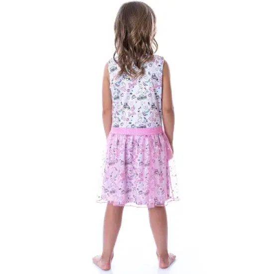 Barbie Girls' Tie-Dye Kids Tank Nightgown Pajama With Tulle Skirt Overlay Multicolor image {3}
