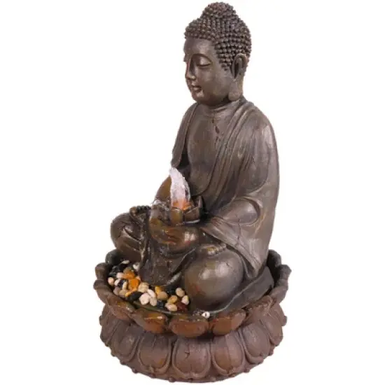 33" Buddha Fountain With LED Lights - Light Brown - Alpine Corporation image {2}