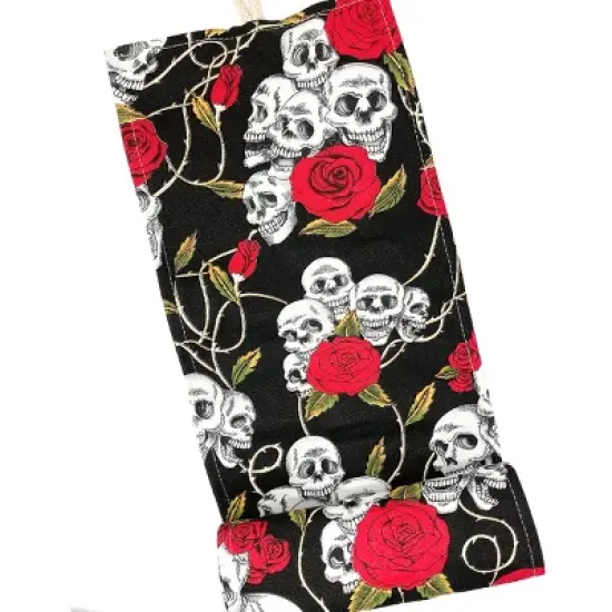 Wrapables Pencil Roll Organizer, Colored Pencil Wrap Pouch (72 slots), Skulls & Roses image {2}