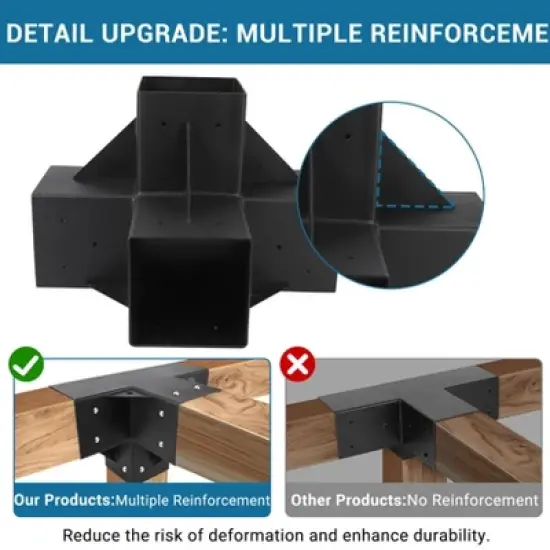 Pergola Brackets, 6''x6'' Pergola Kits - 4-Way Heavy Duty Corner Brackets for Wood Beams, Easy Assembly for Gazebos Patio Log Cabins image {6}
