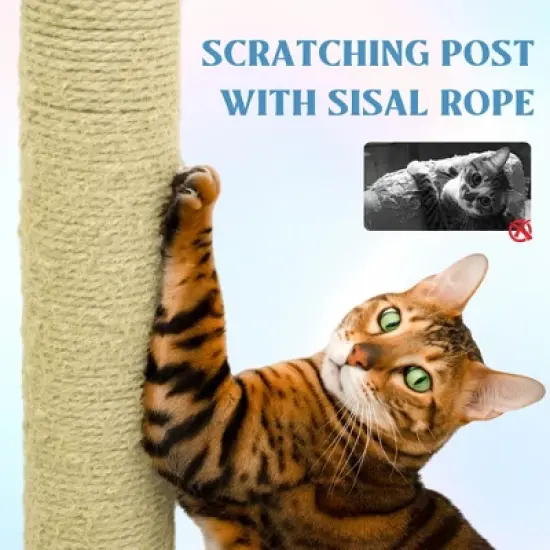 Kumasinova 71" Floral Tall Cat Tree with Hammock,Cat Tower with Scratching Post,Modern Cat Tree for Indoor Cats Large Adult,Cute Cat Tree Tower image {2}