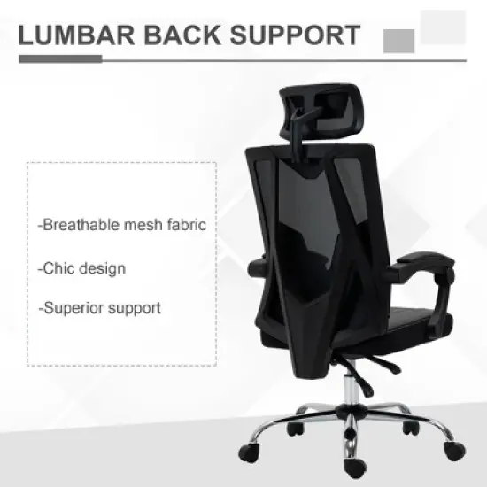Vinsetto Office Chair Ergonomic Desk Chair with Rotate Headrest, Lumbar Support & Adjustable Height, 360&deg; Swivel Computer Chair image {4}