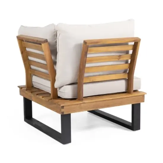 Sebastian 4pc Outdoor Acacia Wood 5 Seater Sofa Sectional with Cushions - Teak/Beige - Christopher Knight Home image {3}