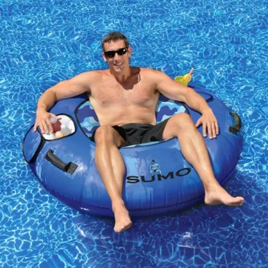 Swimline 54" Inflatable 1-Person Camouflage Sumo-Sized Swimming Pool Sport Tube with Cup Holder - Blue image {2}