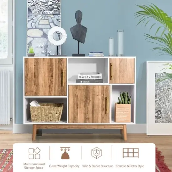Costway Sideboard Storage Cabinet w/Storage Compartments Buffet TV Stand Coffee image {4}