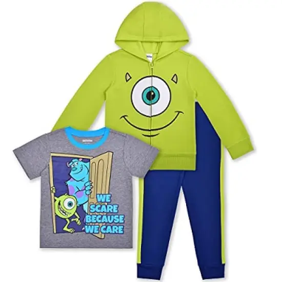 Disney Boy's Monster's Inc 3 Pack Coordinates, Graphic Printed Zip Up Hoodie, T-Shirt, and Joggers Set for toddler image {7}