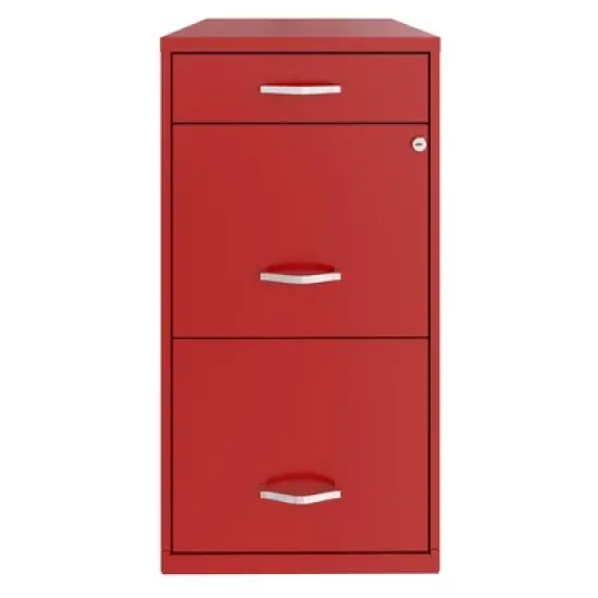 Space Solutions 18 Inch Wide Metal Organizer File Cabinet for Office Supplies and Hanging File Folders w/ Pencil Drawer & 3 File Drawers, Red image {2}