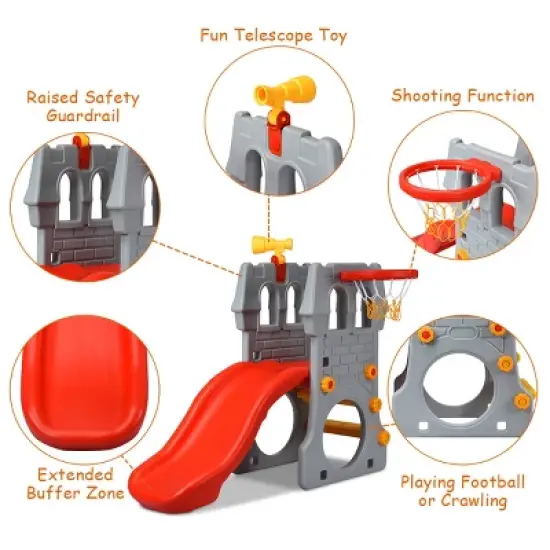 Children Climber Slide Set w/ Basketball Hoop and Telescope Toy Indoor & Outdoor image {5}