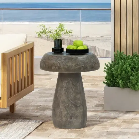 Christopher Knight Home Triton Outdoor Mushroom Lightweight Concrete Wood-like texture Side Table image {1}