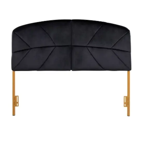 Queen Lindsey Velvet Upholstered Headboard Black/Gold - Lumisource: Plush Padded, Chic Tufting, Steel Frame, Spot Clean image {4}