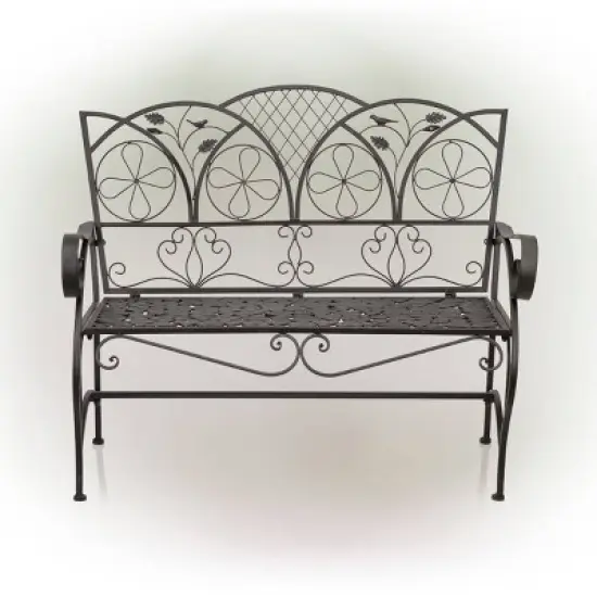 38" x 45" Iron Birds and Leaves Outdoor Garden Bench Brown - Alpine Corporation image {2}