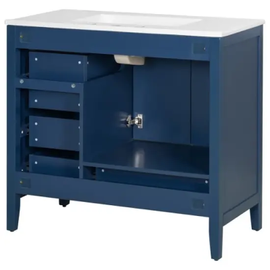 Christopher Knight Home Bathroom Vanity with Ceramic Sink, Bathroom Cabinet with Soft-Closing Door, Drawers of Different Sizes, Solid Wood Frame & Leg image {12}