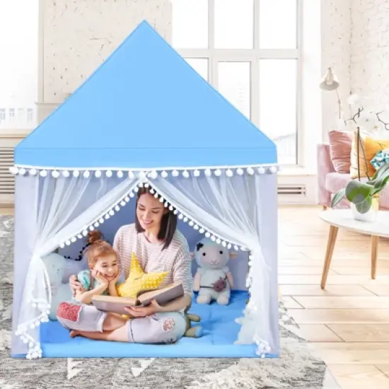 Costway Kids Play Tent Large Playhouse Children Play Castle Fairy Tent Gift w/ Mat Pink\Blue image {2}