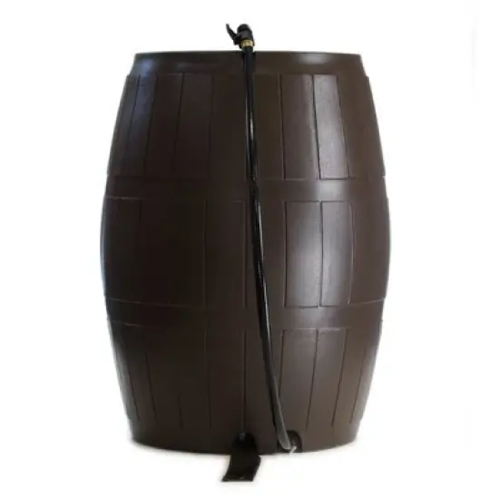 FCMP Outdoor 50-Gallon BPA Free Flat Back Home Rain Catcher Water Storage Collection Barrel for Watering Outdoor Plants & Gardens, Brown (3 Pack) image {2}