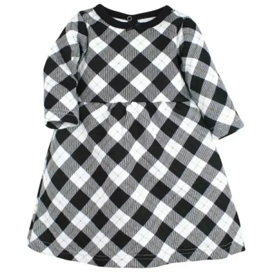Hudson Baby Toddler Girl Quilted Cotton Dress and Leggings, Black Gold Plaid image {2}