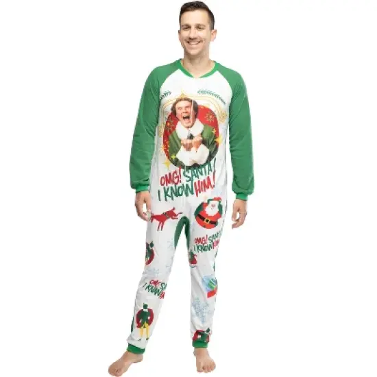 Elf The Movie Men's OMG Santa! I Know Him! One Piece Sleeper Pajama image {4}