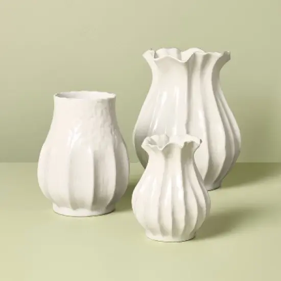 12" Pleated Ceramic Vase Sour Cream - Hearth & Hand&trade; with Magnolia image {2}