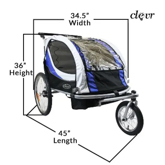 ClevrPlus Deluxe 3-in-1 Bike Trailer Stroller Jogger for Kids, Blue image {3}