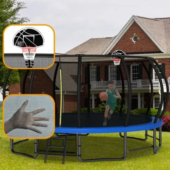 QingMoon 16FT Outdoor Trampoline With Six Stabilizing Poles,Six W-shaped Legs,UV-Resistant Safety Trampoline Fence For Kids And Adults image {3}