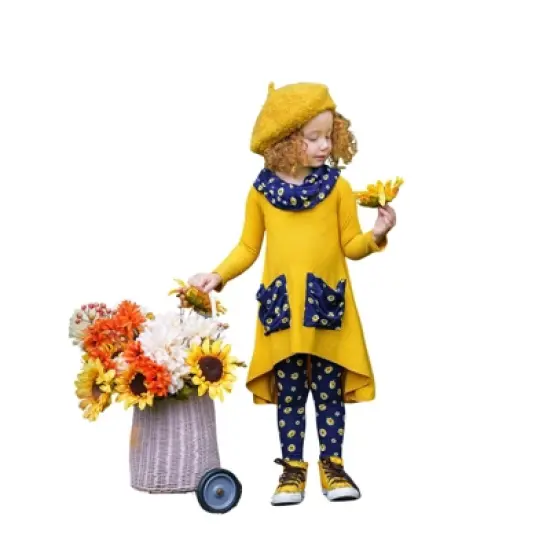 Girls Daisy Dream Dual Pocket Tunic, Scarf & Legging Set - Mia Belle Girls image {6}