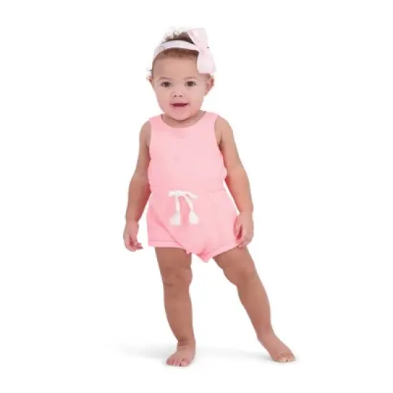 Andy & Evan Infant Girls Pink Cinched Romper in Neon Pink, Size 3-6 Months image {1}