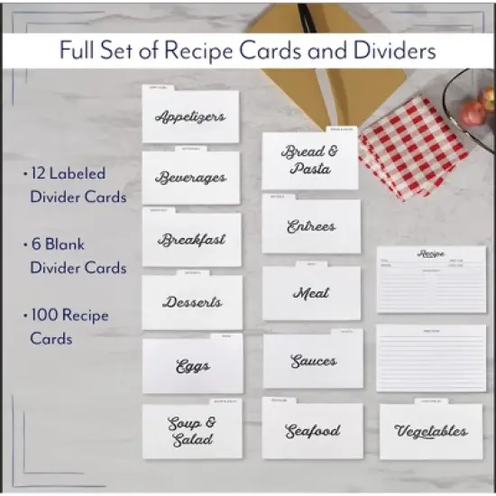 AuldHome Farmhouse Recipe Card Set; 100 Cards w/ 18 Dividers, Fits 4x6 Recipe Boxes, Double-Sided Modern Farmhouse Style image {3}
