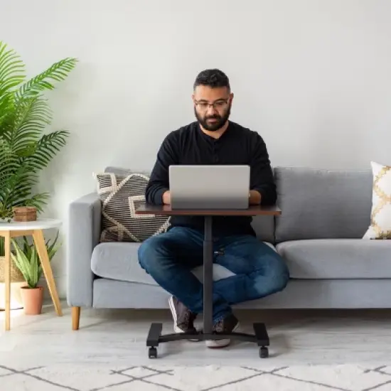 IRIS USA Height Adjustable Laptop Cart and Dynamic Rolling Workstation, Brown image {5}