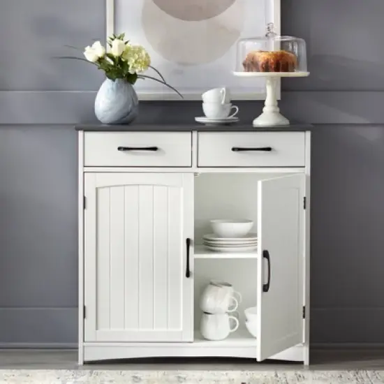 Dalton 2 Door Buffet Cabinet White/Charcoal Gray - Buylateral image {2}