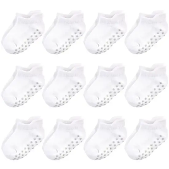 Touched by Nature Baby and Toddler Unisex Organic Cotton Socks with Non-Skid Gripper for Fall Resistance, White No-Show image {2}