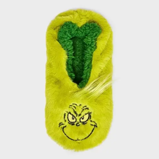 Women's Dr Seuss' The Grinch Faux Fur Slipper Socks with Grippers - Green image {2}