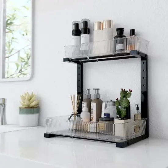Acrylic Under Sink Organizer, 2 Tier Adjustable Pull Out Cabinet Storage Rack with Sliding Drawers for Kitchen, Bathroom Organization image {8}