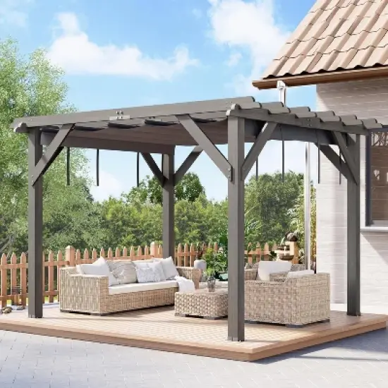 10x10 Ft Outdoor Spruce Wooden Gazebo Pergola with Canopy and Installation Kit image {8}
