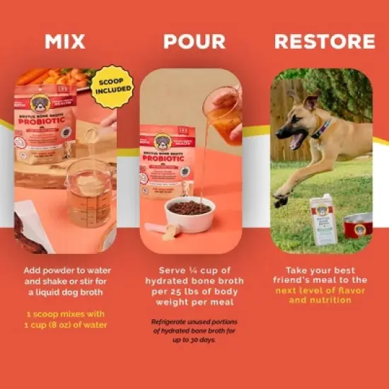 Brutus Bone Broth Probiotic Pork Flavor Bone Broth Dog Vitamins and Supplements - 3.5oz image {3}