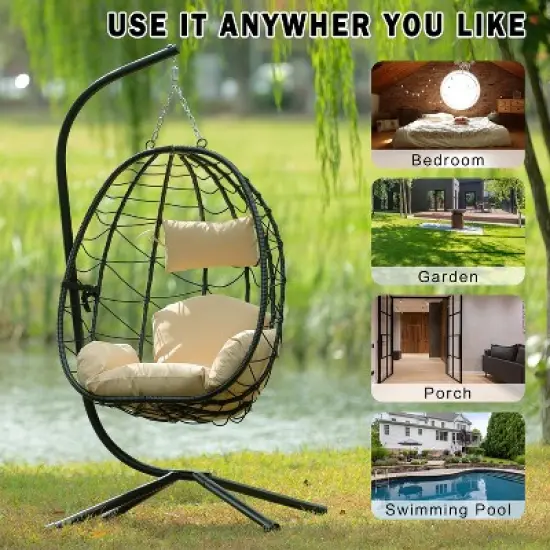 Egg Chair with Stand Indoor Outdoor Swing Chair Patio Wicker Hanging Egg Chair Hanging Basket Chair Hammock Chair with Stand for Bedroom Room Balcony image {8}