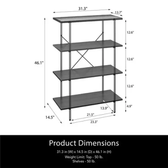 RealRooms Vance 4 Shelf Bookcase, Black Oak image {3}