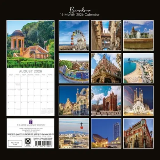The Gifted Stationery 2026 Square Wall Calendar, Barcelona, 16-Month Passport Theme, 180 Reminder Stickers (12x12 In) image {3}