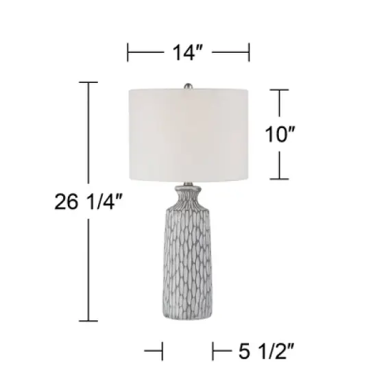 360 Lighting Patrick Modern Coastal Table Lamp 26 1/4" High Gray White Wash Geometric Ceramic Drum Fabric Shade for Bedroom Living Room Bedside Office image {5}