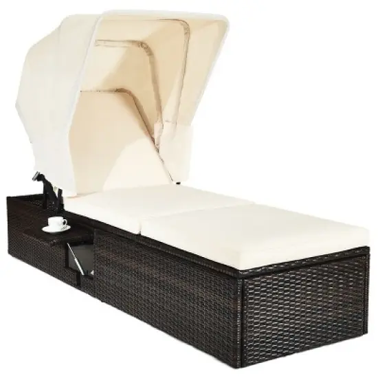 Tangkula Outdoor Cushioned Reclining Chaise Lounge w/Folding Canopy image {7}