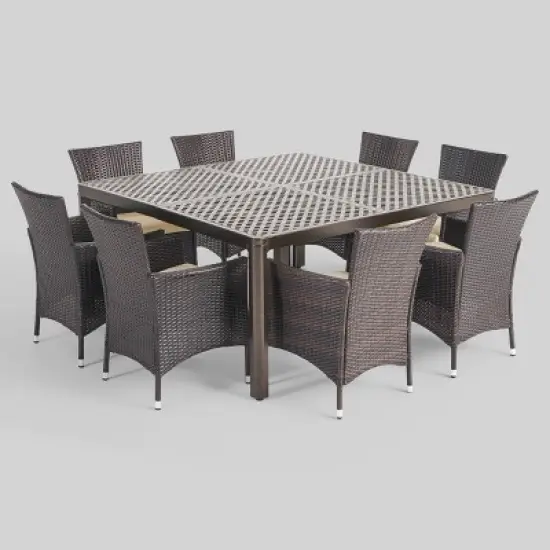 9pc Bragdon Aluminum Wicker Patio Dining Set Black - Christopher Knight Home image {1}