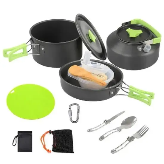 16Pcs Camping Cooking Ware Set Camping Stove Cookware Kit Aluminum Pot Pan Kettle Set with Bowls Knife Fork Spoon Carabiner Spatula Cutting Board image {7}