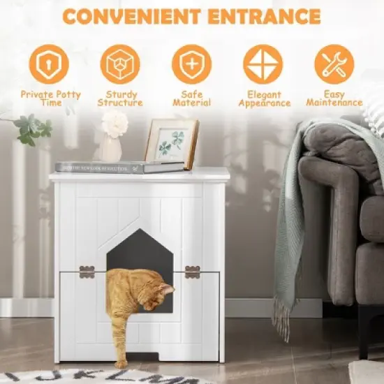 Tangkula Cat Litter Box Enclosure w/ Flip Magnetic Half Door Hidden Litter Box Enclosure image {4}