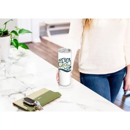 Elanze Designs Never Grow Up Neverland Navy and Green 20 ounce Stainless Steel Travel Tumbler with Lid For Your On The Go Beverages image {3}